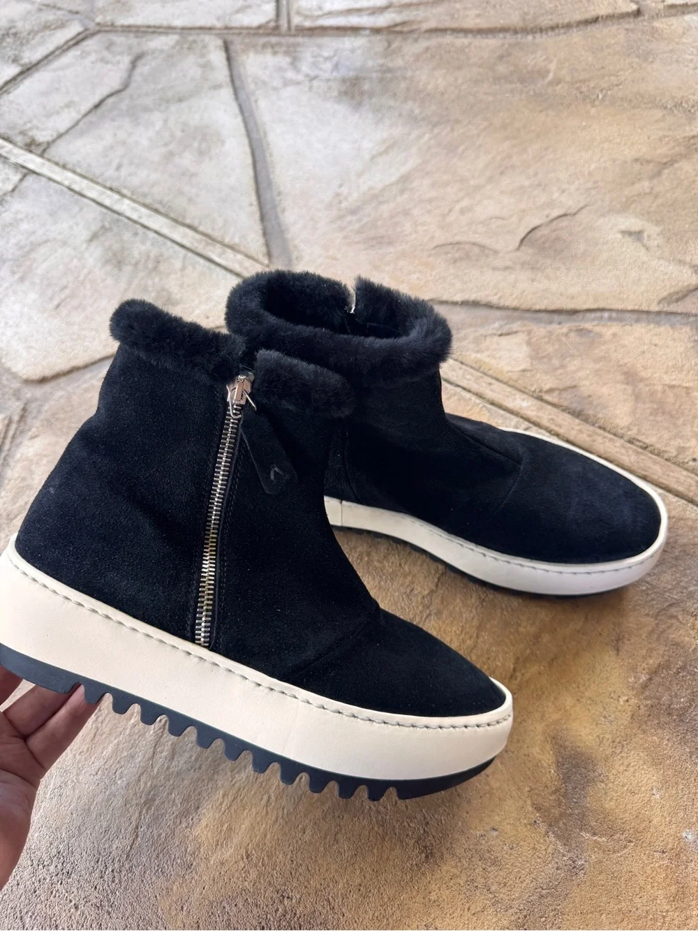 Aquatalia Alison Black Suede Shearling Sneaker Boots Women’s 6.5 M Italy
